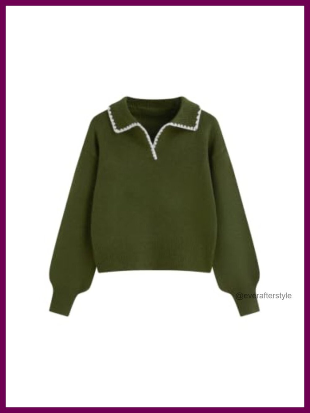 Crochet Trim Polo Pullover Sweater Knit Top Long Sleeve
